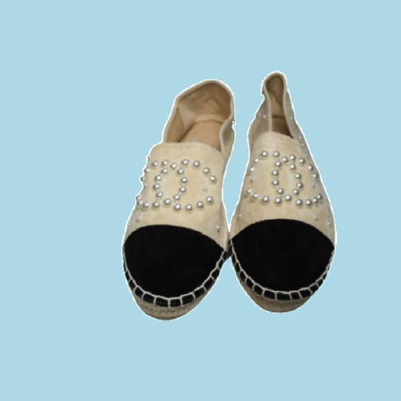 CHANEL Pearl Embellished Suede Espadrilles Shoes 40 10 Logo Suede 2017 NEW - Picture 2 of 10